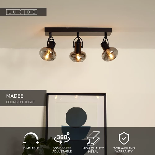 Lucide MADEE - Ceiling spotlight - 3xE14 - Black - USP
